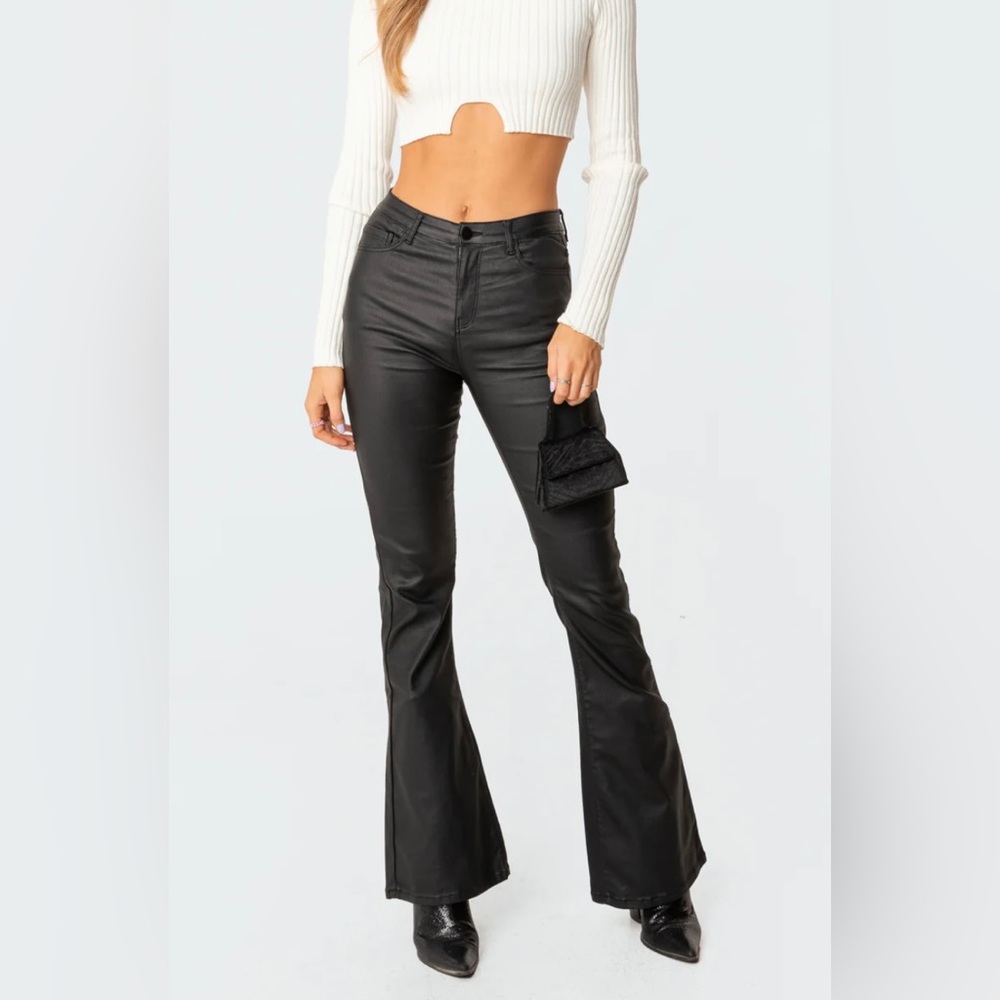 Edikted Luna Faux Leather Flare Pant